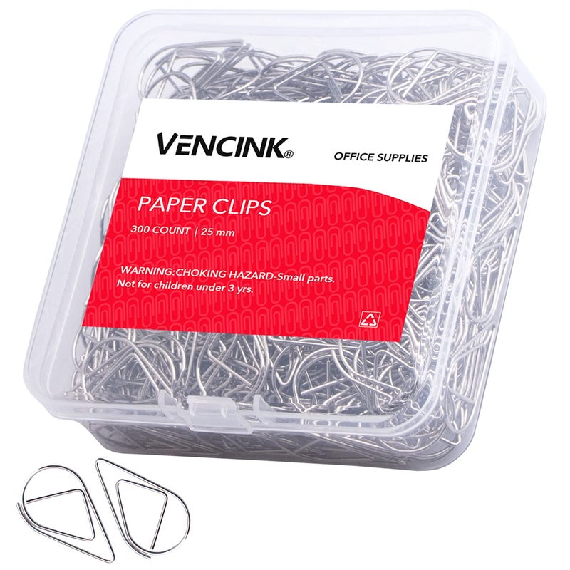 VENCINK 300 Pieces Silver Cute Paper Clips Smooth Stainless Steel Drop-Shaped Wire Small Paperclips for Office Supplies Wedding Women Girls Kids School Students Paper Document Organizing by VENCINK - Image 1